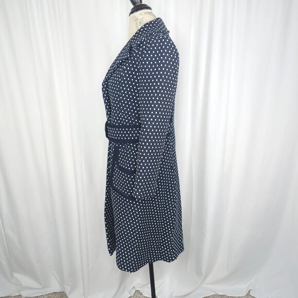 Vintage Rona Pea Coat Small Blue Midi Polka Dot - Picture 5 of 11